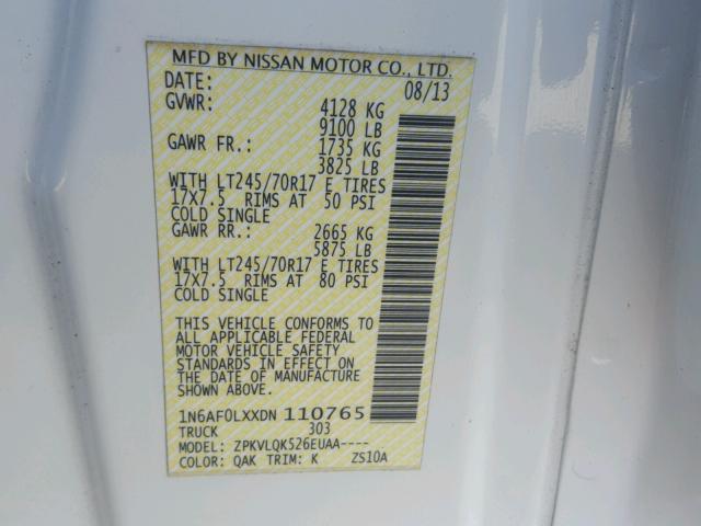 1N6AF0LXXDN110765 - 2013 NISSAN NV 2500 WHITE photo 10