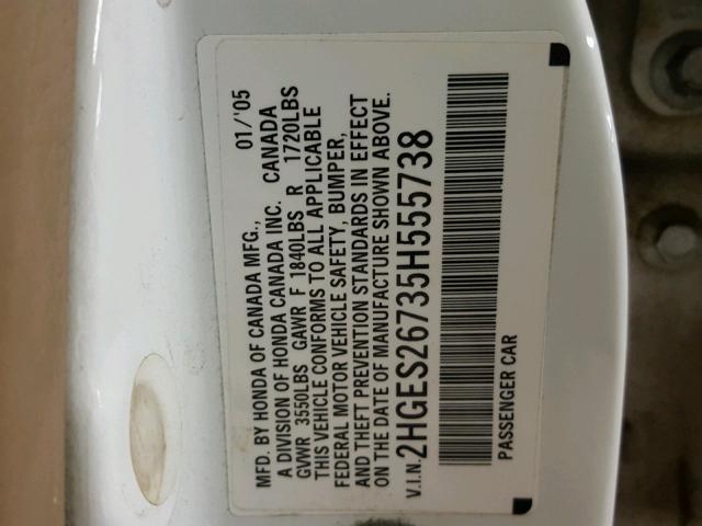 2HGES26735H555738 - 2005 HONDA CIVIC EX თეთრი ფოტო 10