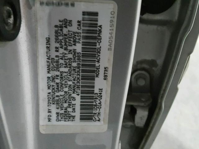 4T1BE30K33U691885 - 2003 TOYOTA CAMRY LE SILVER photo 10