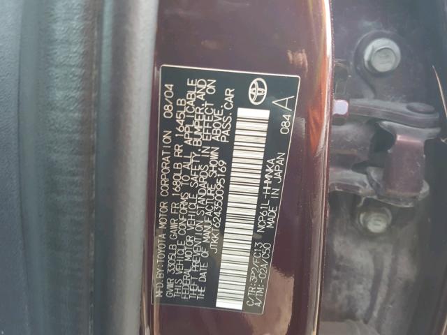 JTKKT624350095169 - 2005 TOYOTA SCION XA ბურგუნდია ფოტო 10