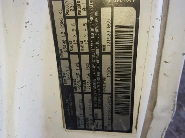 2B7HB21Y2LK724952 - 1990 DODGE RAM VAN B2 WHITE photo 10