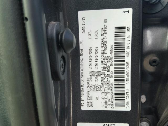 5TFAX5GN2GX055386 - 2016 TOYOTA TACOMA DOU GRAY photo 10