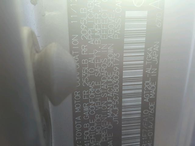 JTKJF5C78D3059173 - 2013 TOYOTA SCION TC 银色 照片 10