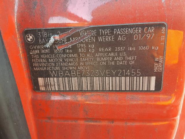 WBABE7323VEY21455 - 1997 BMW 318 IS RED photo 10