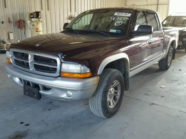 1D7HG48N54S722070 - 2004 DODGE DAKOTA QUA BURGUNDY photo 2