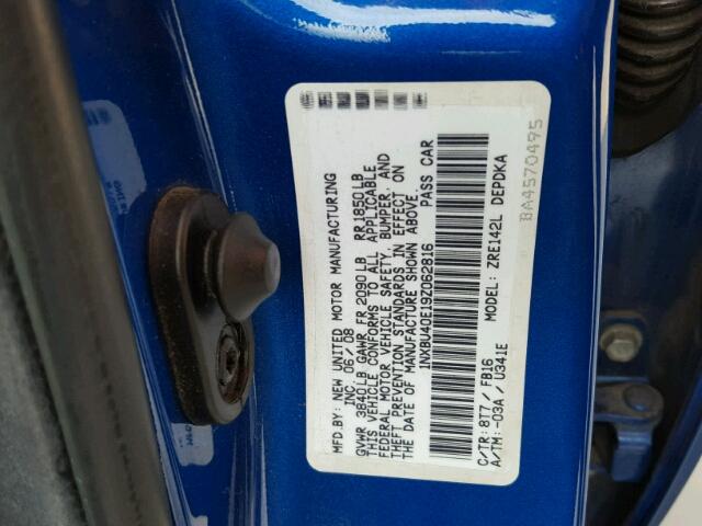 1NXBU40E19Z062816 - 2009 TOYOTA COROLLA BA BLUE photo 10