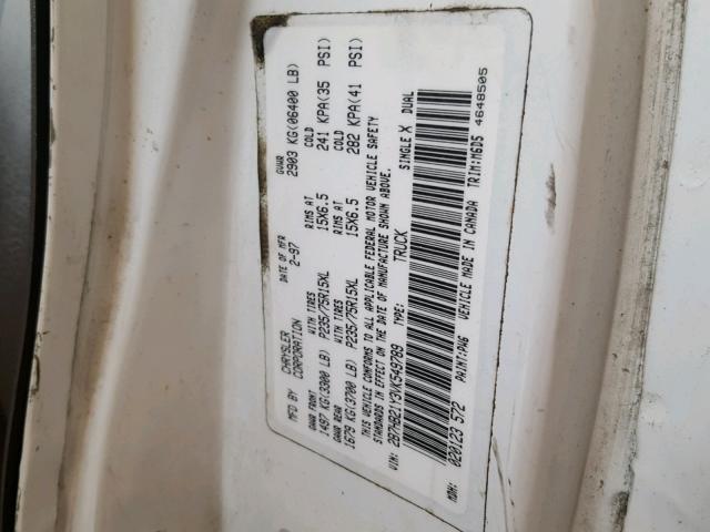 2B7HB21Y3VK549789 - 1997 DODGE RAM VAN B2 WHITE photo 10