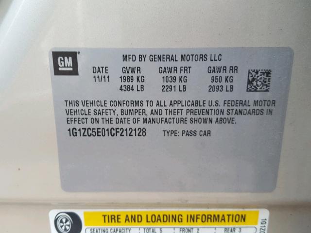 1G1ZC5E01CF212128 - 2012 CHEVROLET MALIBU 1LT TAN photo 10