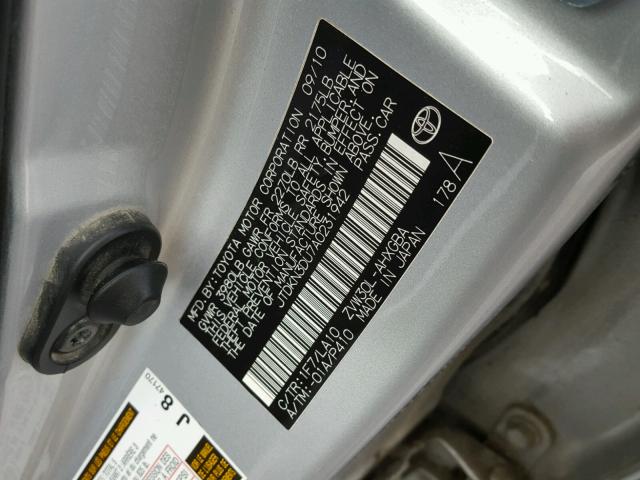 JTDKN3DU7A0231942 - 2010 TOYOTA PRIUS SILVER photo 10