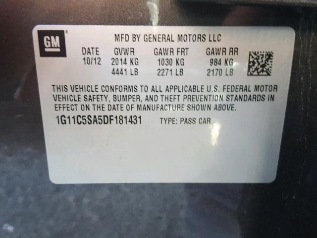 1G11C5SA5DF181431 - 2013 CHEVROLET MALIBU 1LT GRAY photo 10