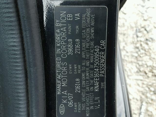 KNAFE161475009540 - 2007 KIA SPECTRA5 S BLACK photo 10