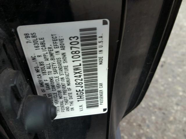 1HGEJ824XWL108703 - 1998 HONDA CIVIC EX გრაფიტი ფოტო 10