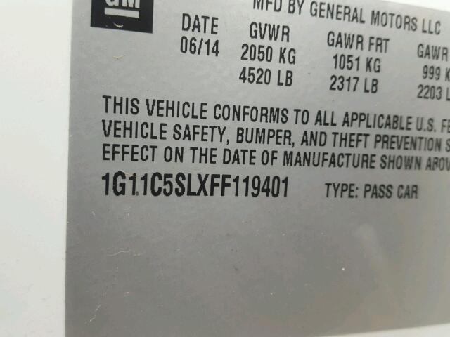 1G11C5SLXFF119401 - 2015 CHEVROLET MALIBU 1LT 白色 照片 10