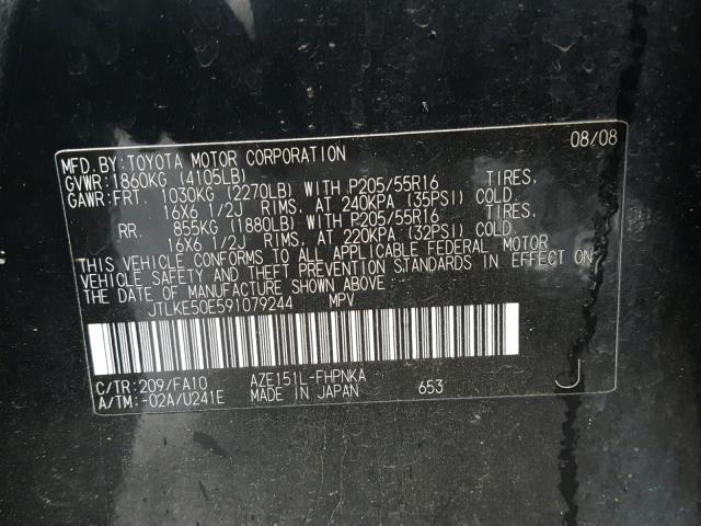 JTLKE50E591079244 - 2009 TOYOTA SCION XB Қара фото 10