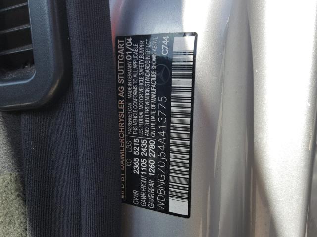 WDBNG70J54A413775 - 2004 MERCEDES-BENZ S 430 GRAY photo 10