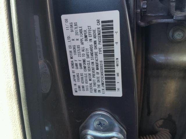 JHMCP26349C009316 - 2009 HONDA ACCORD LX GRAY photo 10