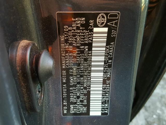 2T1BU4EE7AC309044 - 2010 TOYOTA COROLLA BA CHARCOAL photo 10