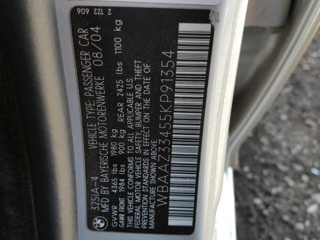 WBAAZ33455KP91354 - 2005 BMW 325 IS SUL GRAY photo 10