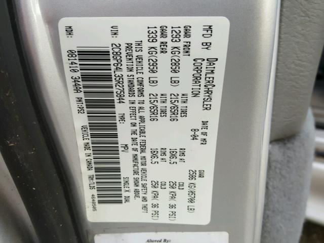 2C8GP64L35R275844 - 2005 CHRYSLER TOWN & COU SILVER photo 10