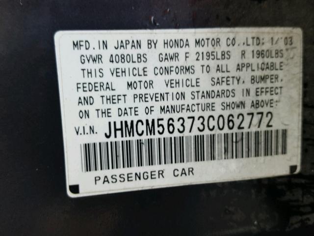 JHMCM56373C062772 - 2003 HONDA ACCORD LX BLUE photo 10