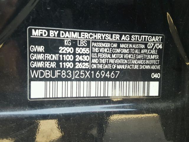 WDBUF83J25X169467 - 2005 MERCEDES-BENZ E 500 4MAT BLACK photo 10