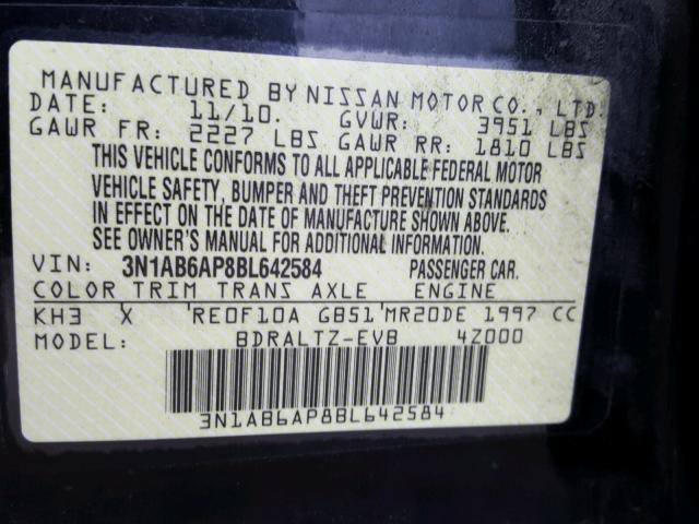 3N1AB6AP8BL642584 - 2011 NISSAN SENTRA 2.0 BLACK photo 10