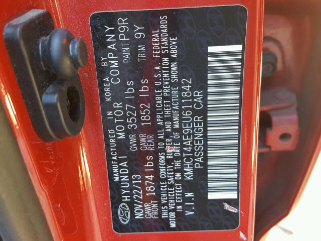 KMHCT4AE9EU611842 - 2014 HYUNDAI ACCENT GLS RED photo 10