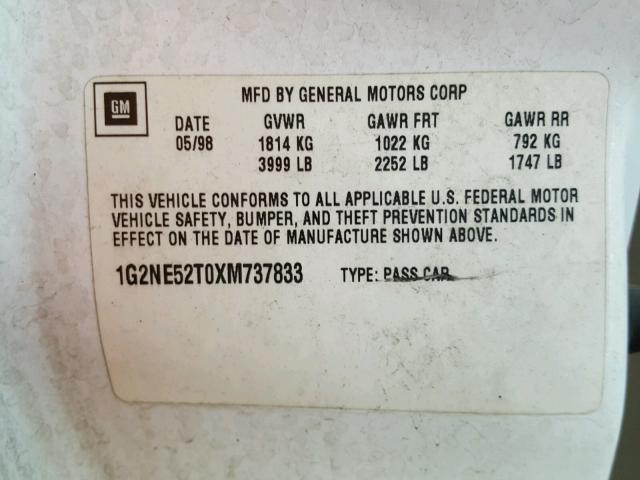 1G2NE52T0XM737833 - 1999 PONTIAC GRAND AM S თეთრი ფოტო 10