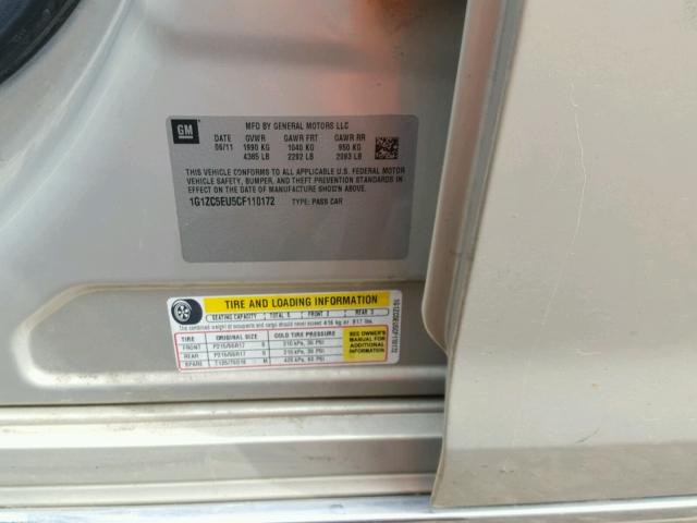 1G1ZC5EU5CF110172 - 2012 CHEVROLET MALIBU 1LT BEIGE photo 10