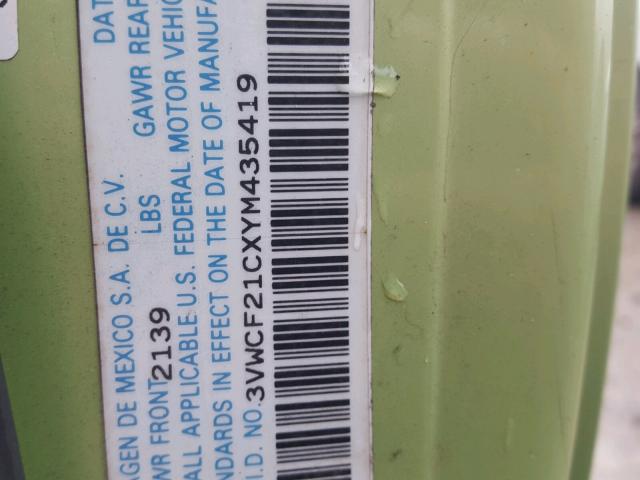 3VWCF21CXYM435419 - 2000 VOLKSWAGEN NEW BEETLE 绿色 照片 10