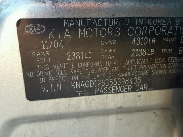 KNAGD126355398435 - 2005 KIA OPTIMA LX SILVER photo 10