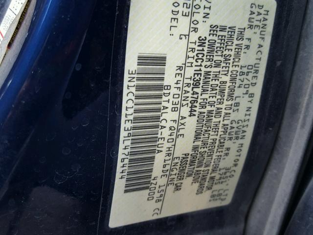 3N1CC11E39L476444 - 2009 NISSAN VERSA S BLUE photo 10