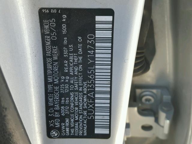 5UXFA13565LY14730 - 2005 BMW X5 3.0I SILVER photo 10