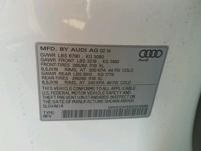 WA1CGAFE5ED016089 - 2014 AUDI Q7 PREMIUM WHITE photo 10