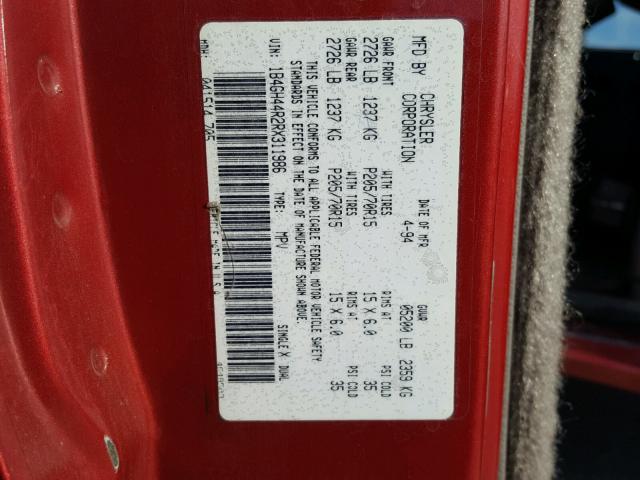 1B4GH44R2RX311986 - 1994 DODGE GRAND CARA RED photo 10