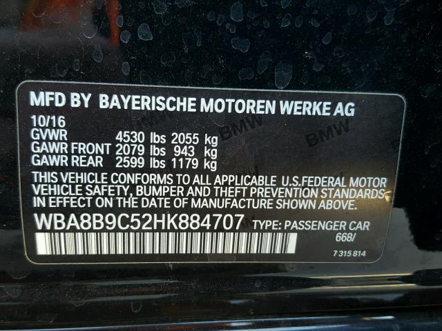 WBA8B9C52HK884707 - 2017 BMW 330 I BLACK photo 10