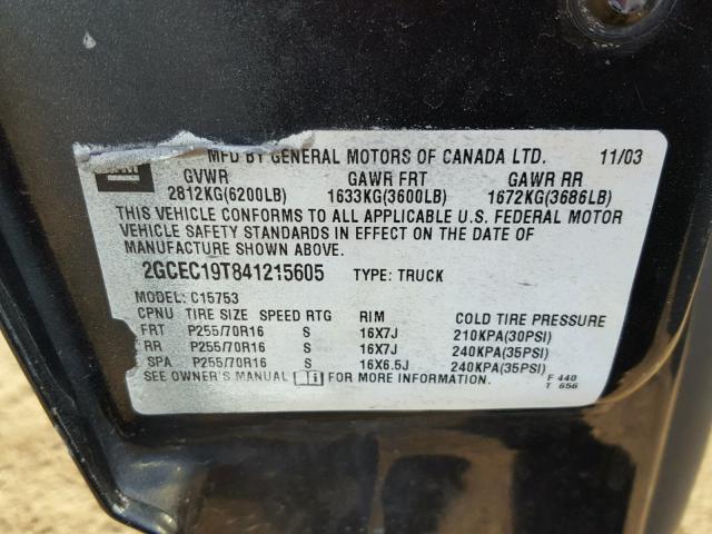 2GCEC19T841215605 - 2004 CHEVROLET SILVERADO GRAY photo 10