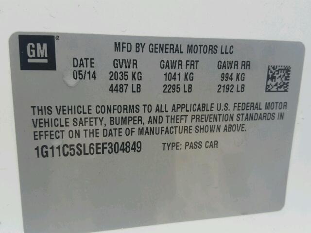 1G11C5SL6EF304849 - 2014 CHEVROLET MALIBU 1LT 白色 照片 10