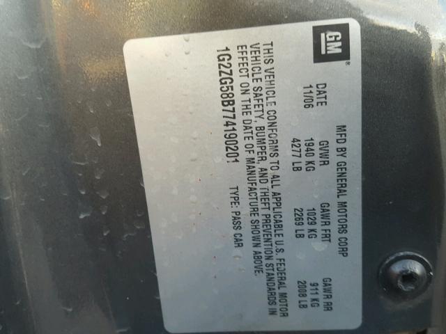 1G2ZG58B774190201 - 2007 PONTIAC G6 BASE GRAY photo 10