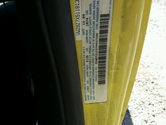 3VWCF21C0YM437339 - 2000 VOLKSWAGEN NEW BEETLE Sarı foto 10