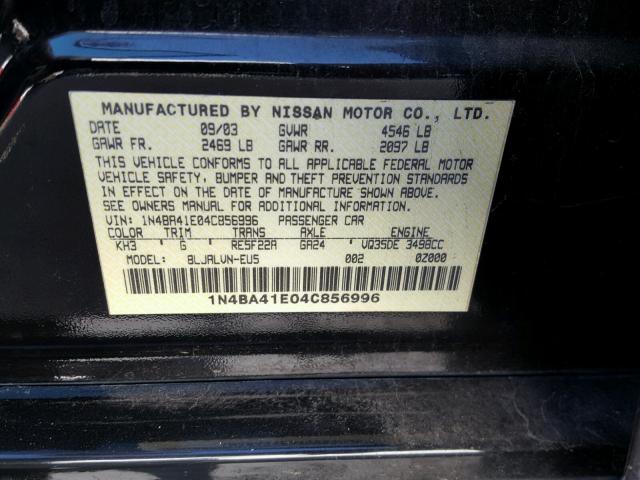 1N4BA41E04C856996 - 2004 NISSAN MAXIMA SE BLACK photo 10