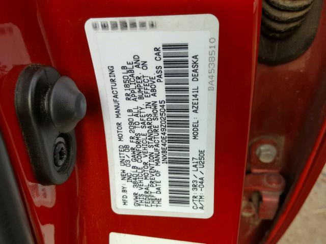 1NXBE40E49Z025045 - 2009 TOYOTA COROLLA XR 红色 照片 10