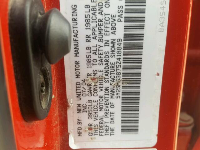 5Y2SM63875Z418849 - 2005 PONTIAC VIBE RED photo 10