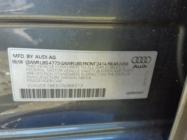 WAUDF78E57A088313 - 2007 AUDI A4 2.0T QU GRAY photo 10