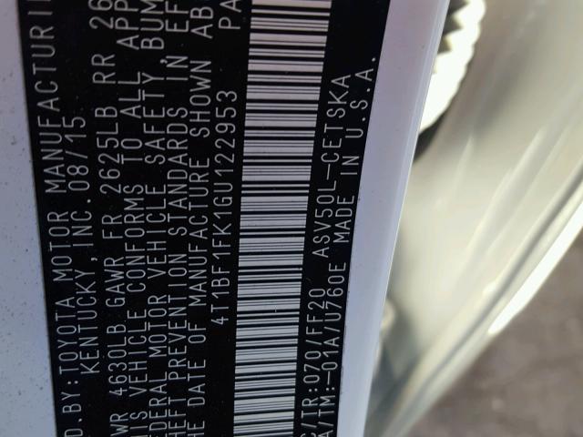 4T1BF1FK1GU122953 - 2016 TOYOTA CAMRY LE 白色 照片 10