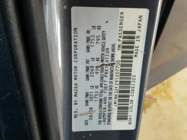 JM1BK32F291207700 - 2009 MAZDA 3 I GRAY photo 10