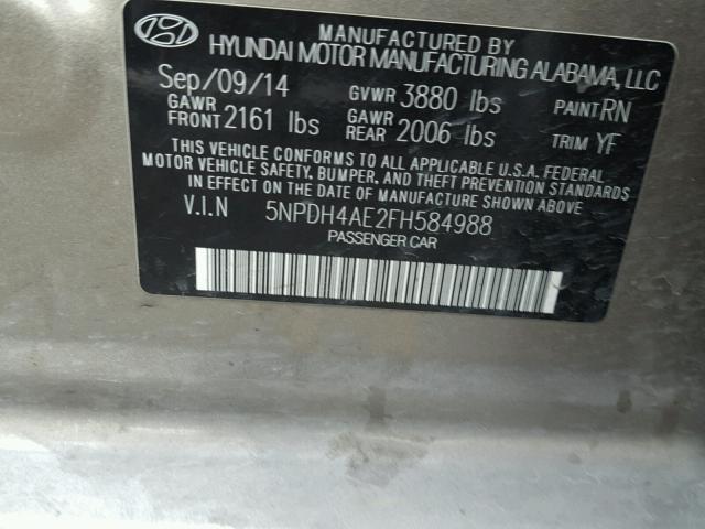 5NPDH4AE2FH584988 - 2015 HYUNDAI ELANTRA SE GOLD photo 10