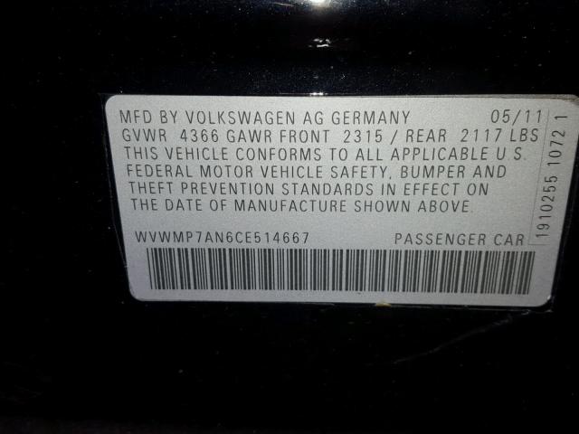 WVWMP7AN6CE514667 - 2012 VOLKSWAGEN CC SPORT BLACK photo 10