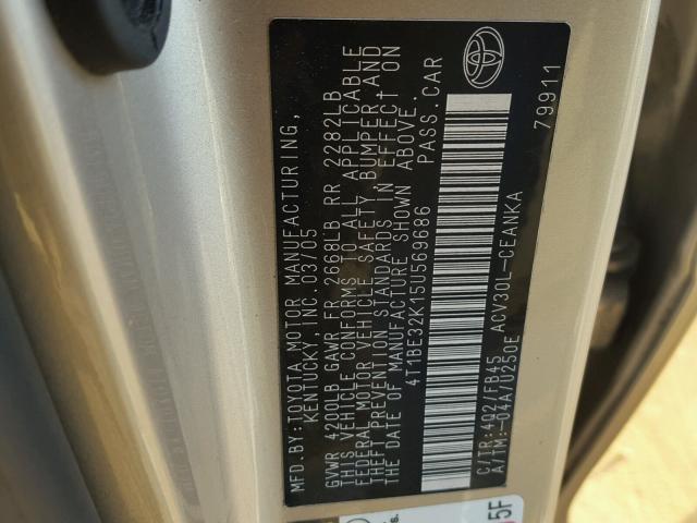4T1BE32K15U569686 - 2005 TOYOTA CAMRY LE GOLD photo 10
