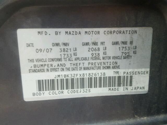 JM1BK32FX81826138 - 2008 MAZDA 3 I GRAY photo 10